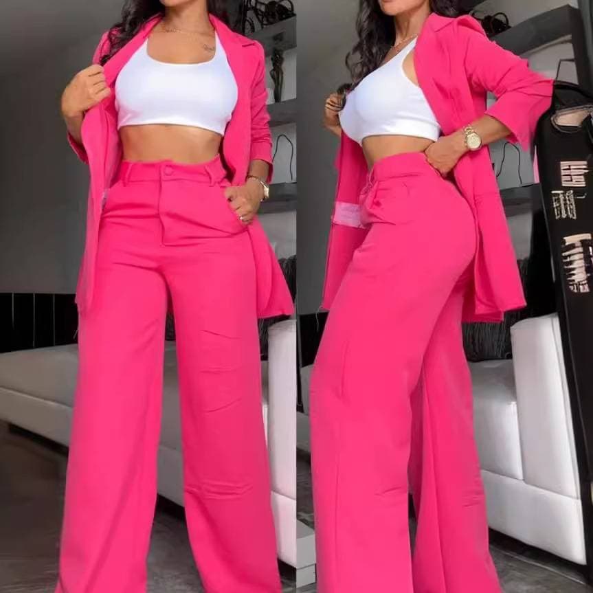 Women's Clothing Elegant Floral Sleeveless Suit Jacket + Lace Up Casual Trousers Suit