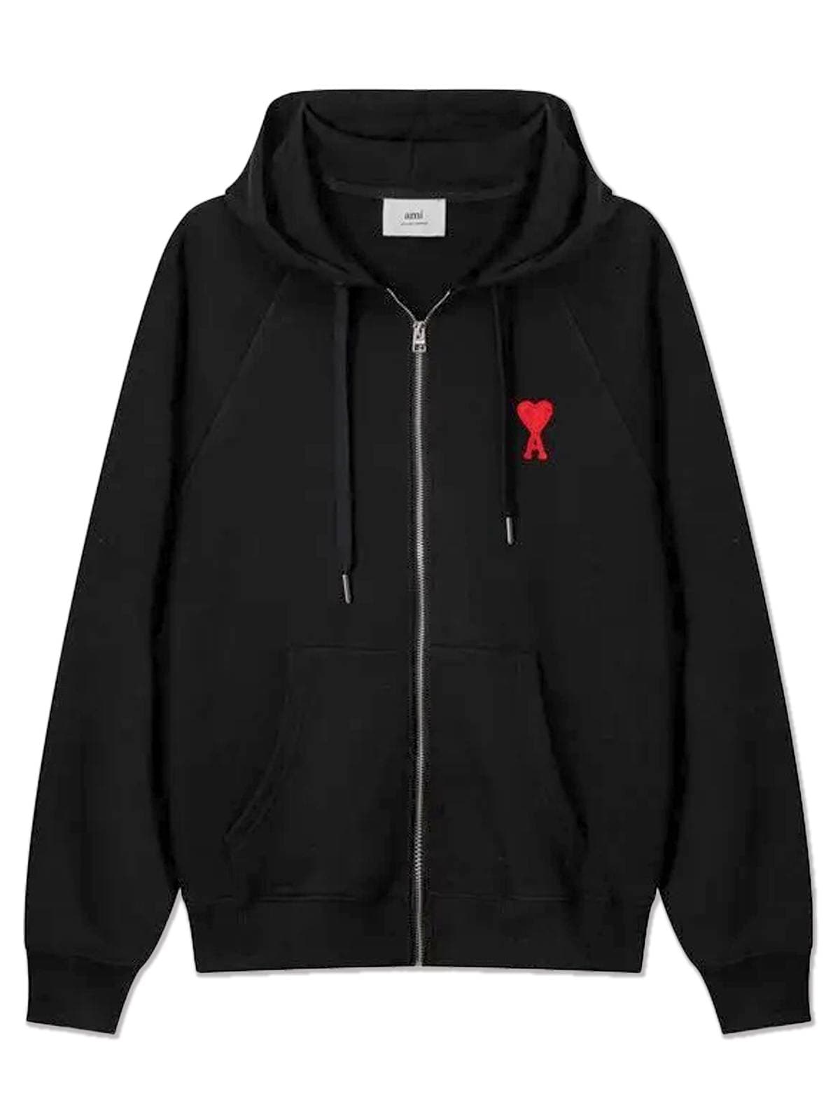 Sweat à capuche zippé AMI, coupe ample, style couple, avec broderie cœur rouge, en coton durable, style décontracté automne-hiver