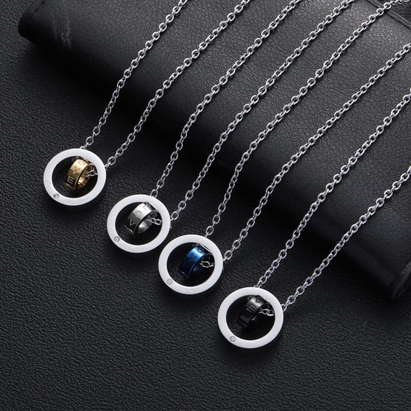 Men And Women's Jewelry Minimalist LOVE Double Circle Couple Necklace Hip Hop Geometric Pendant Unisex Titanium Steel Chain