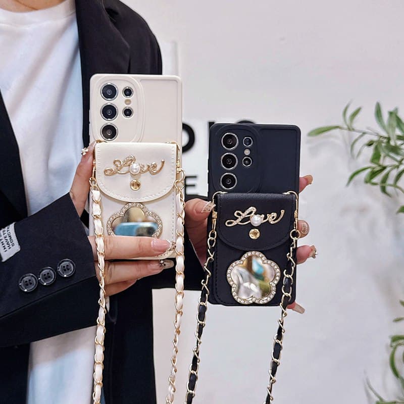 Chain Lanyard Mirror Wallet Phone Case For Realme Note 60 50 C75 C67 C65 C63 C61 C55 C53 C51 C35 C11 2020 2021 C21Y C25Y Cover