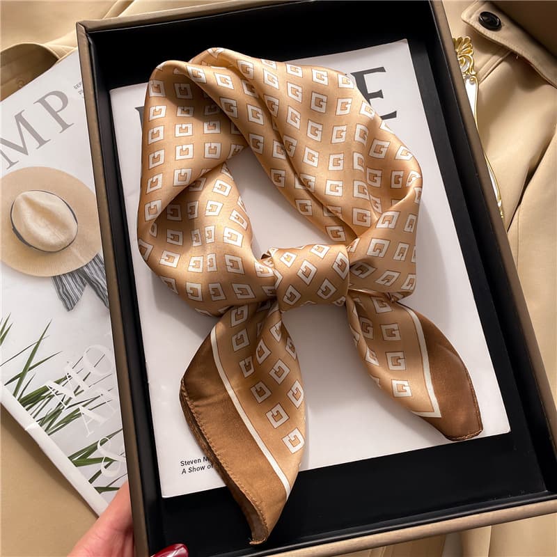Letter G Scarf Imitation Silk Thin Spring/Summer Versatile Square Scarf Business Women's Tie Scarf Luxury Simple Scarf