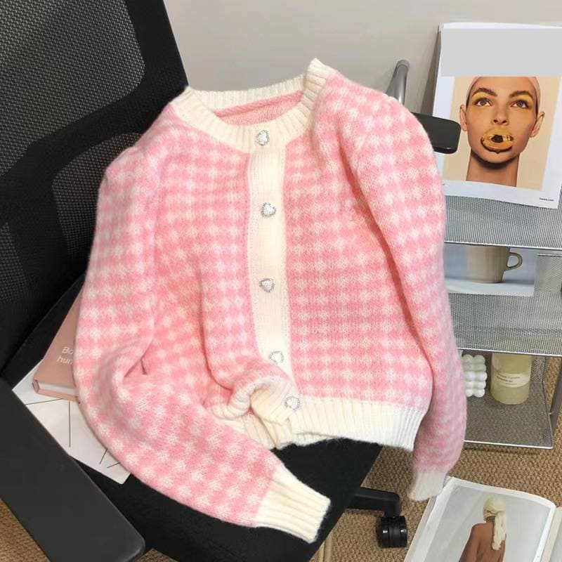 Women's Clothing Soft and glutinous knitted jacket for women short sweater cardigan for outer wear girly women's sweater slim and white