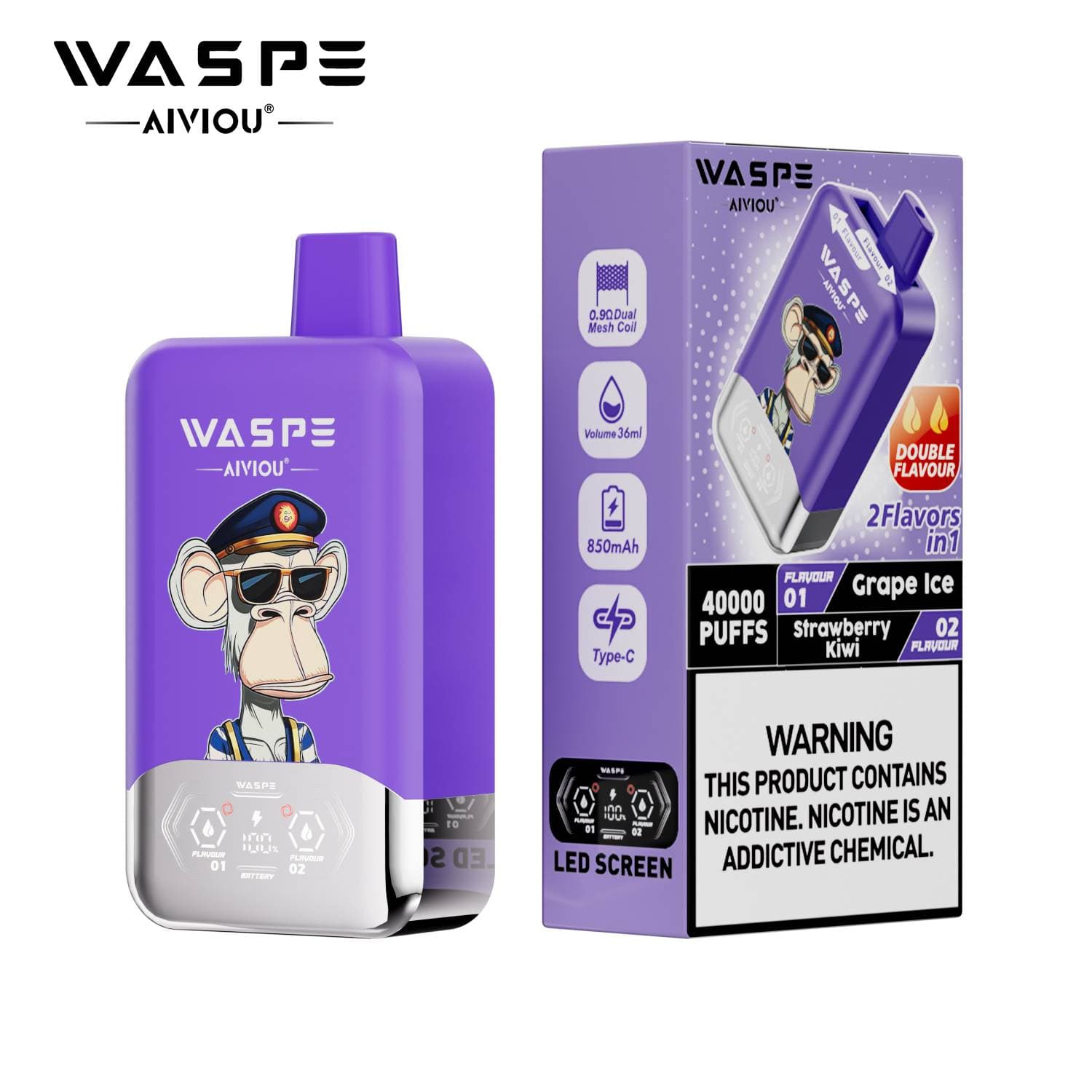 Waspe Double Saveur 40 000 bouffées 40k Entrepôt UE Cigarette électronique jetable 2 en 1 Boîte de bouffées Vapotage avec deux saveurs Double c