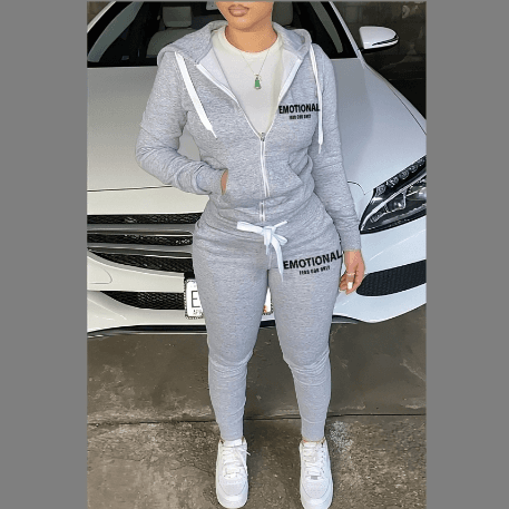 Women's Zip-up Print Two-piece Hoodie Set