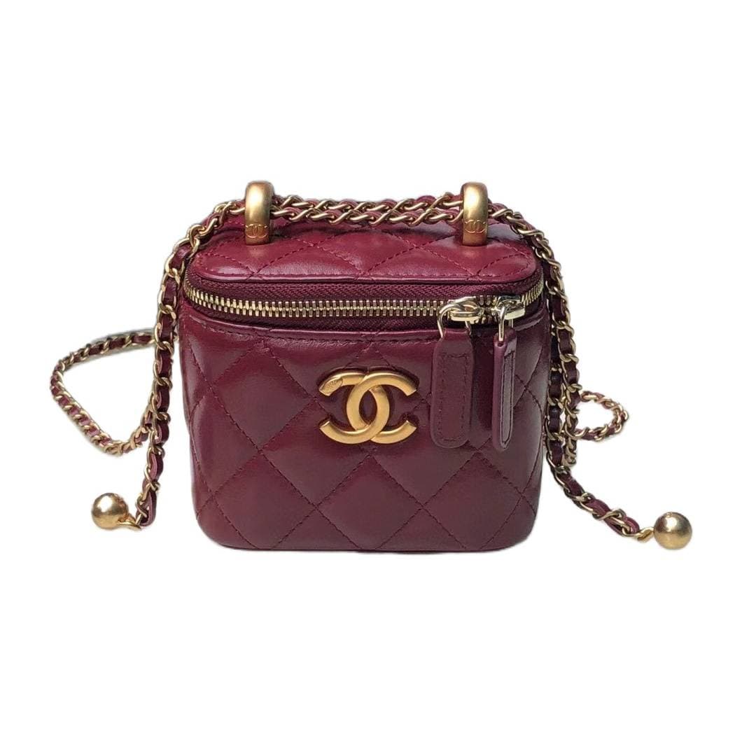 Sac à cosmétiques matelassé avec logo Double C, motif losanges, sac à bandoulière en cuir de haute qualité, design tendance, loisirs, cent sacs