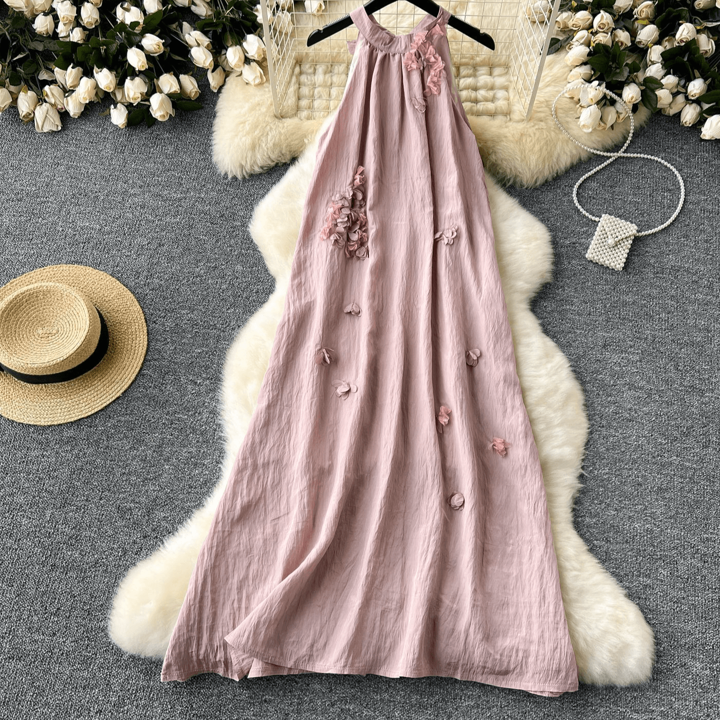 Women's Clothing Female Seaside Holiday Atmosphere Three Dimensional Flowers Unique Loose Slim A Line Skirt Long Skirt