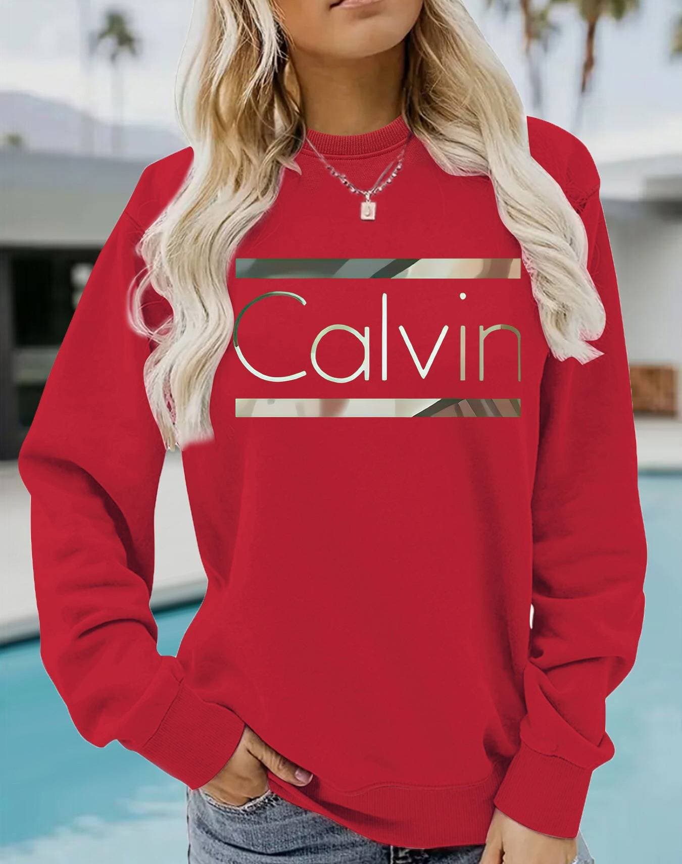 Sweat-shirt imprimé confortable à col rond pour femme – Pull décontracté surdimensionné (blanc/noir/rouge, S–XXL)