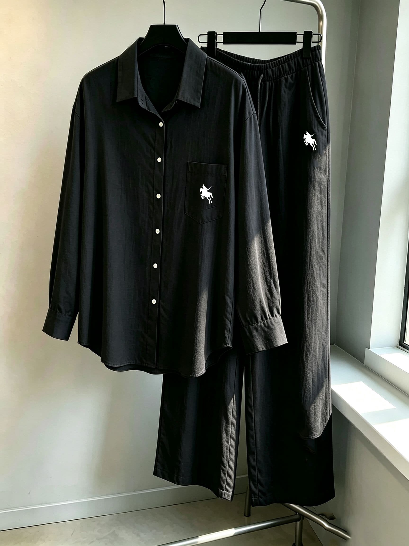 2026 Women's Cotton-Linen Minimalist Suit IDraped Embroidered Shirt Wide Leg Pants Two-Piece Set Casual Summer Fashion