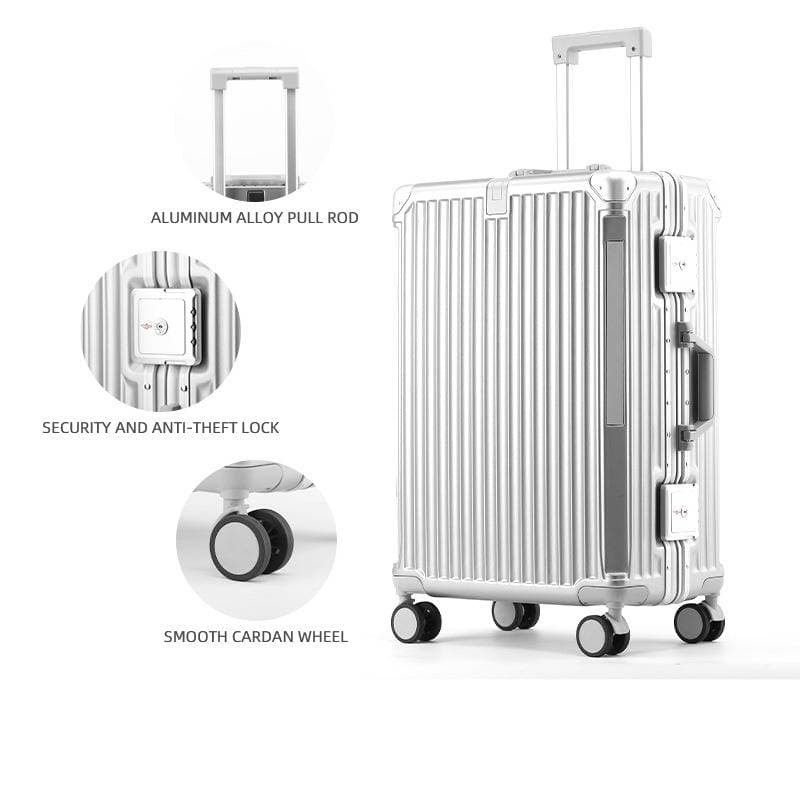 Durable ABS+PC Aluminum Frame Suitcase With TSA Lock & 360° Spinner Wheels - 20in Carry-On, 24in & 26in Check-In Luggage (Black/White/Silver/Burgundy)