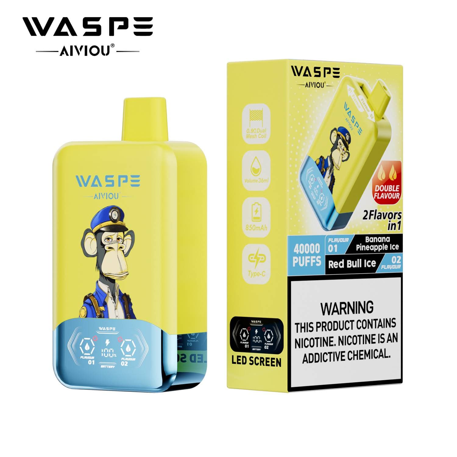 Waspe Double Saveur 40 000 bouffées 40k Entrepôt UE Cigarette électronique jetable 2 en 1 Boîte de bouffées Vapotage avec deux saveurs Double c
