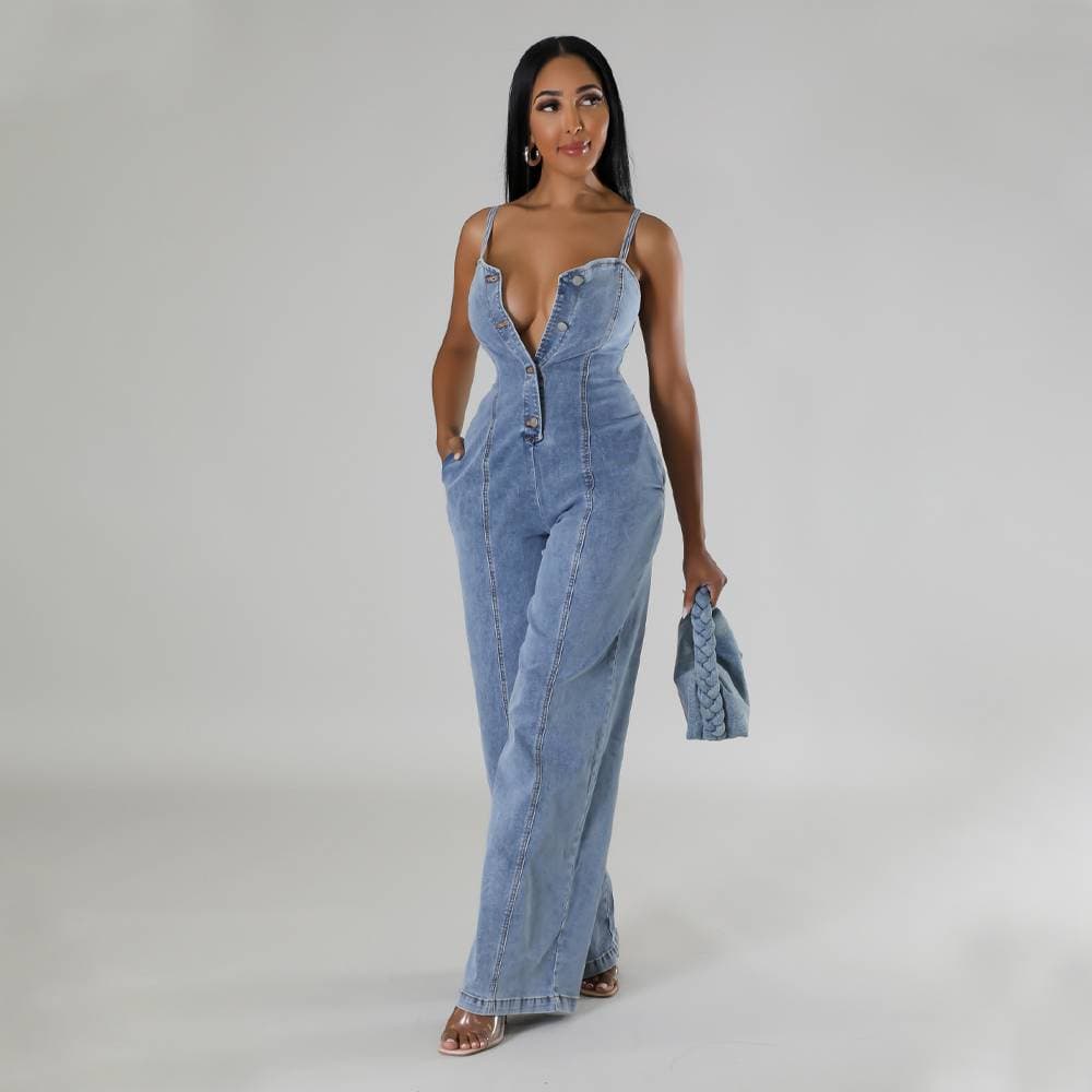 Women's Clothing Denim Jumpsuit Wide Leg Pants