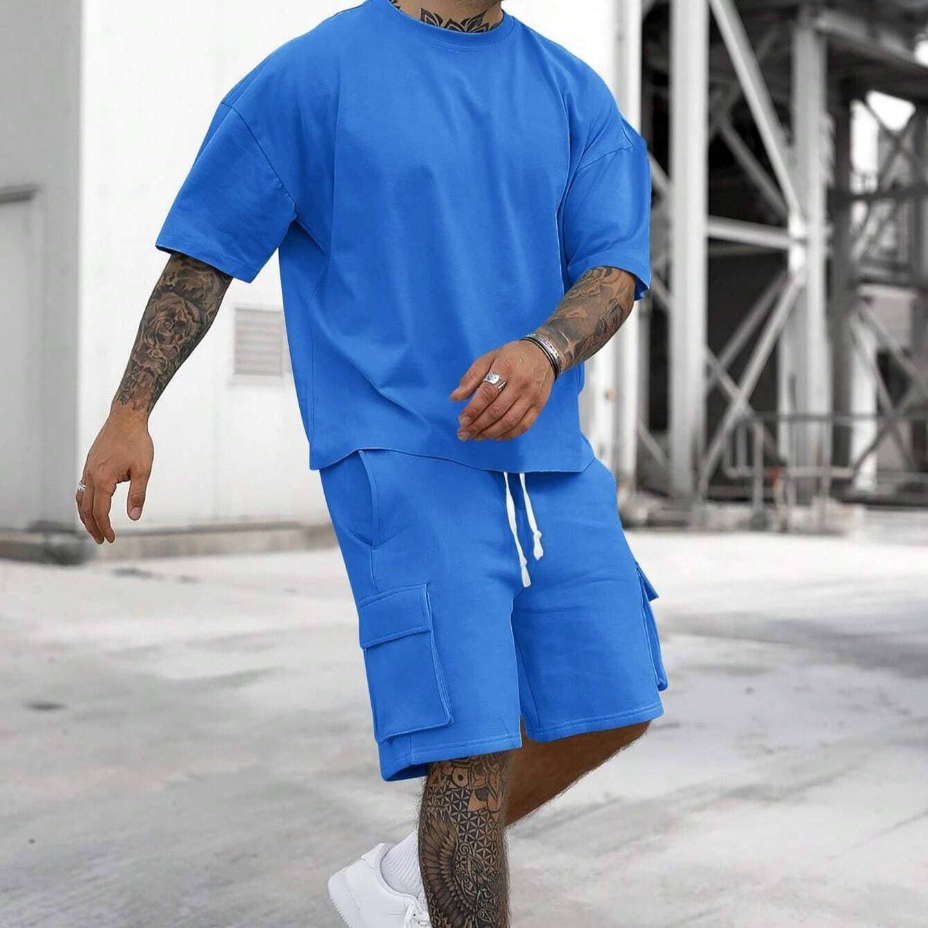 Men's Summer Short Sleeve & Shorts Set – Breathable Cotton Blend, Casual Streetwear Outfit, Trendy Two-Piece For Hot Weather