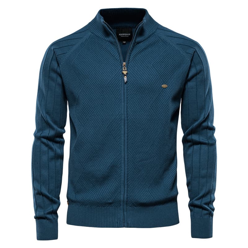 AIOPESON Argyle Couleur Unie Cardigan Hommes Décontracté Qualité Fermeture Éclair Coton Hiver Hommes Pulls Mode Basique Cardigans Pour Hommes