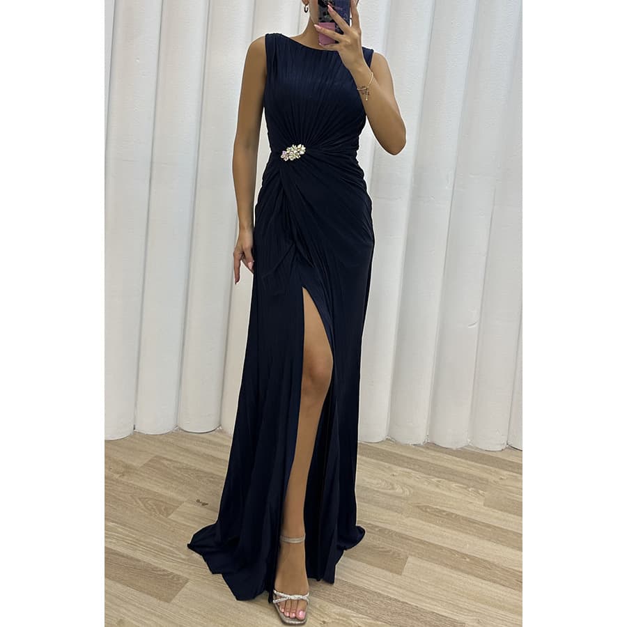 Pleated Slit Casual Dress INS Sleeveless Fashion Dress Evening Dress For Women