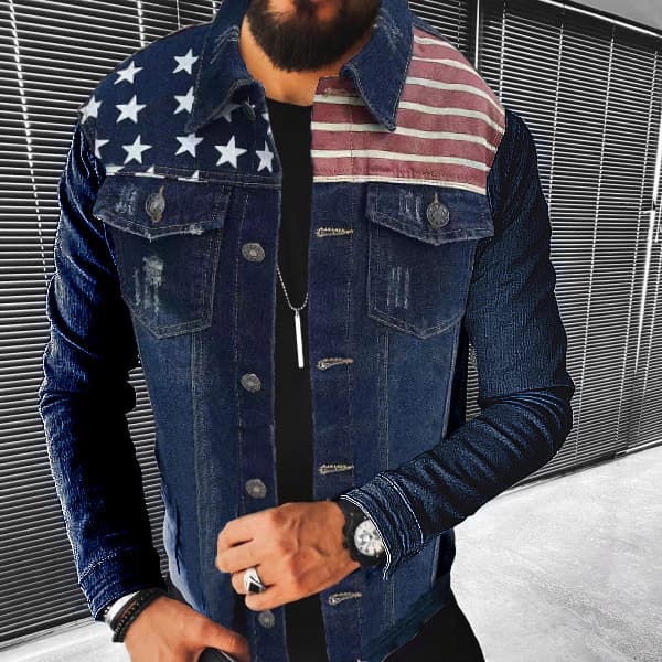 2517 * Men's top with lapel, autumn/winter dark style denim jacket