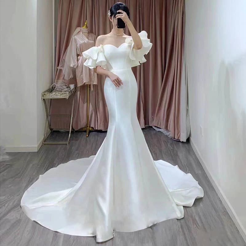 Women's Clothing bride wedding elegant waist fishtail one shoulder dress