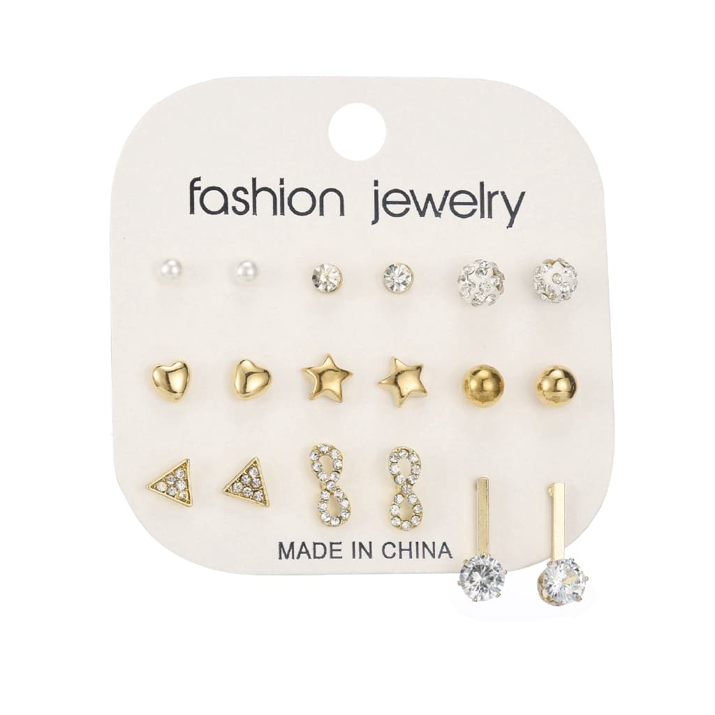 9 Pairs/set Zircon Pearl Earrings Ear Jewelry Geometry Heart Ball Earrings Set Wholesale