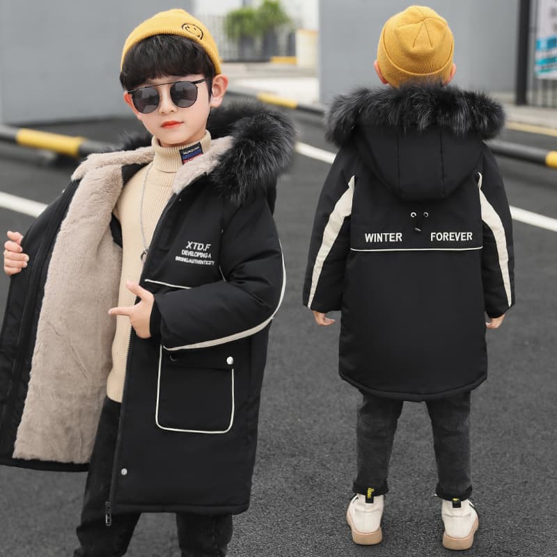 Kid's Clothing boys winter down cotton coat children's medium and long cotton coat medium and large children's thickened boy's cotton padded jacket