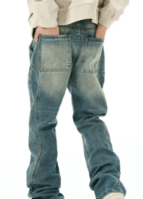 Men's Clothing new retro washed irregular straight jeans street all match loose pants