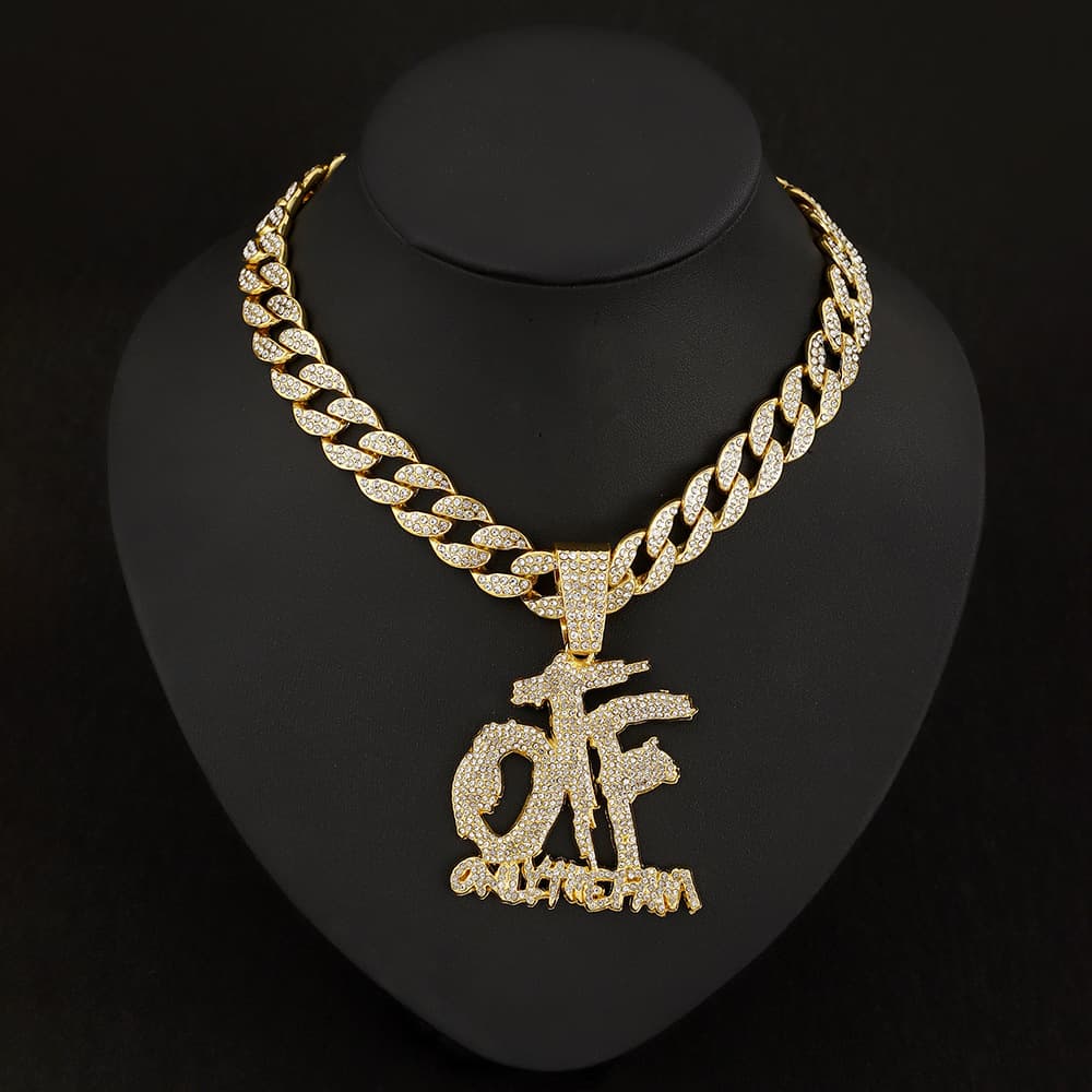 Hip - Hop Men's Necklace With Full Diamond OTF Letter Alloy Pendant