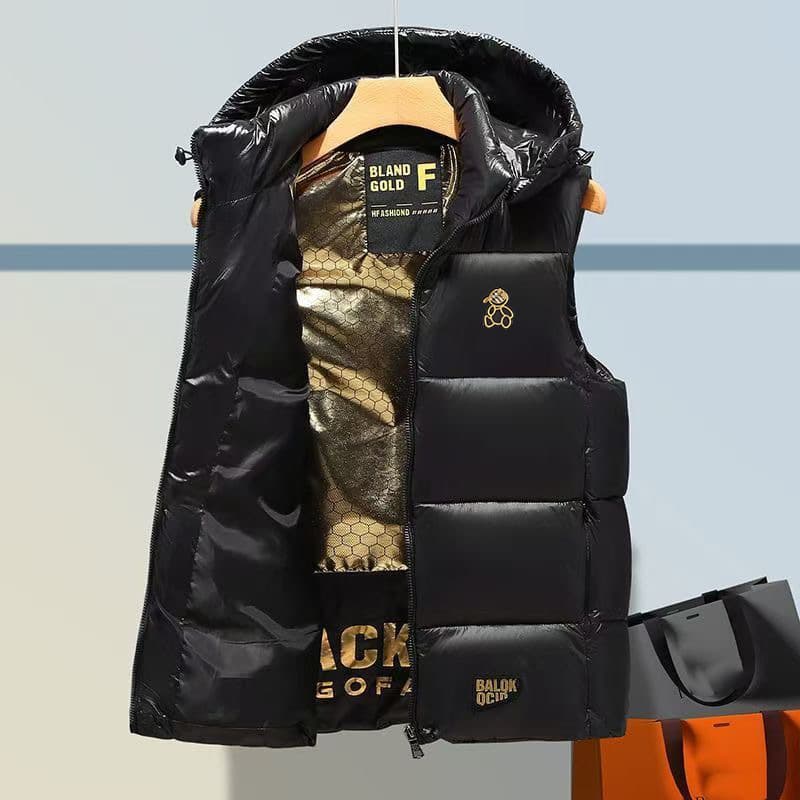 Unisex Winter Padded Vest With Bear Print, Windproof Polyester Fleece, Loose Fit For Teens & Adults
