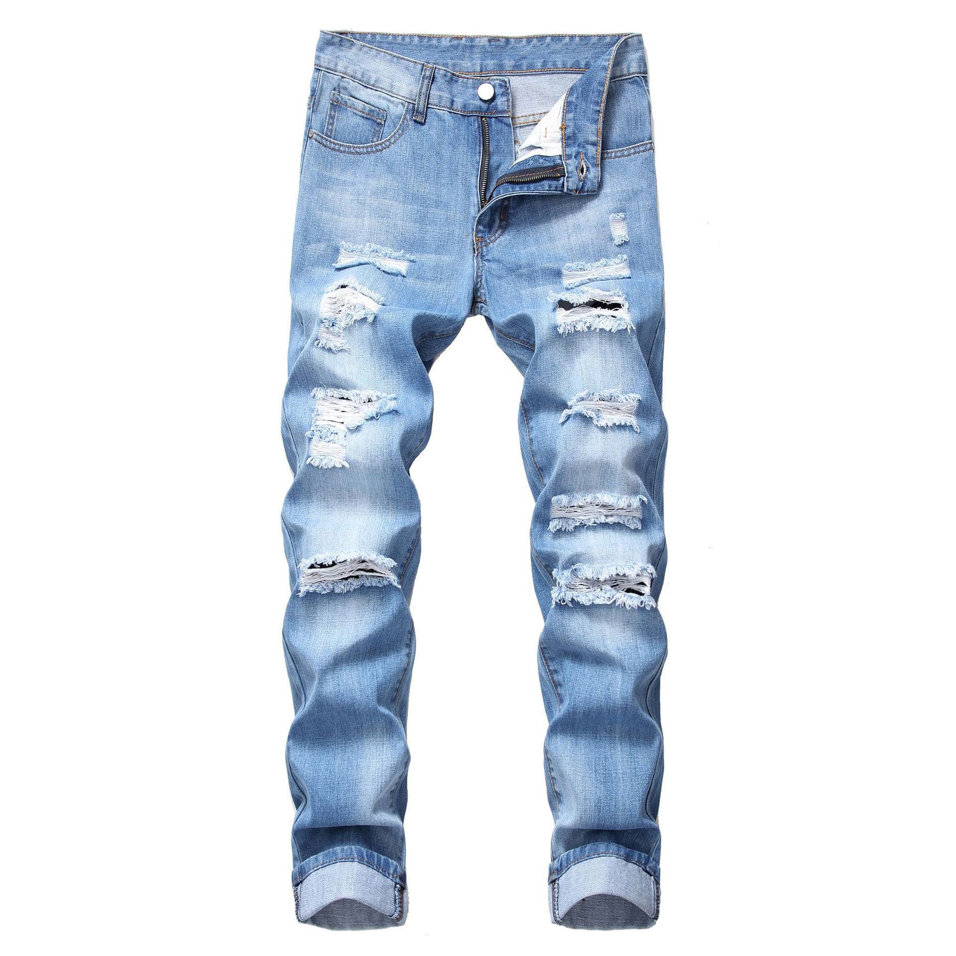 Men's Clothing Men's Ripped Hole Straight Slim Non Stretch Jeans Multi Tattered Men's North Trousers