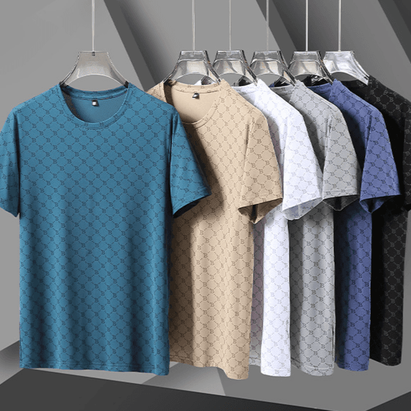 Men's Clothing Plus Size Ice Silk Round Neck Short Sleeved T Shirt Fat Loose Half Sleeve Summer Breathable High Elastic Sports Leisure T Shirt