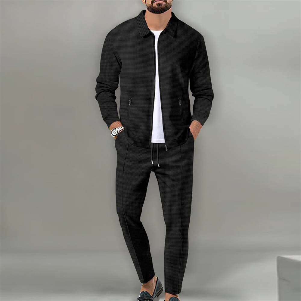 Autumn 2025 Fashion Tracksuits Men's Lapel Long Sleeve Zipper Sweatshirts + Lace-Up Sweatpants 2 Piece Casual Sport Sets