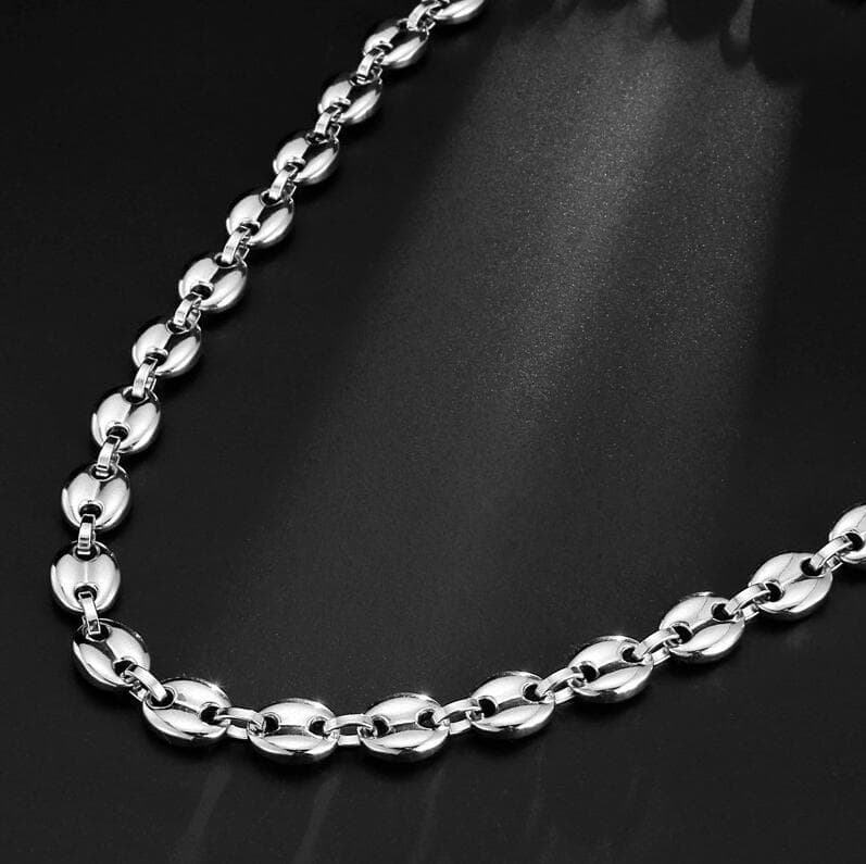 Collier en acier inoxydable avec grain de café, 11 mm x 60 cm, nez de cochon, chaîne en acier titane