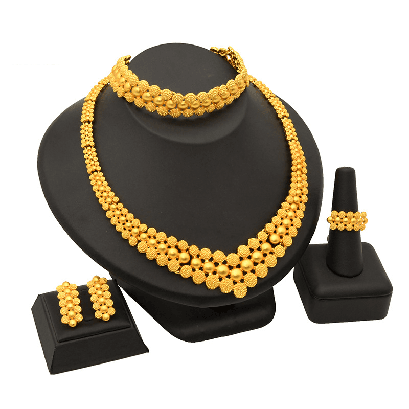 Cross-border Dubai Bridal Necklace Earrings Ring Bracelet Four-piece Nigerian Women's Gold Jewelry Set