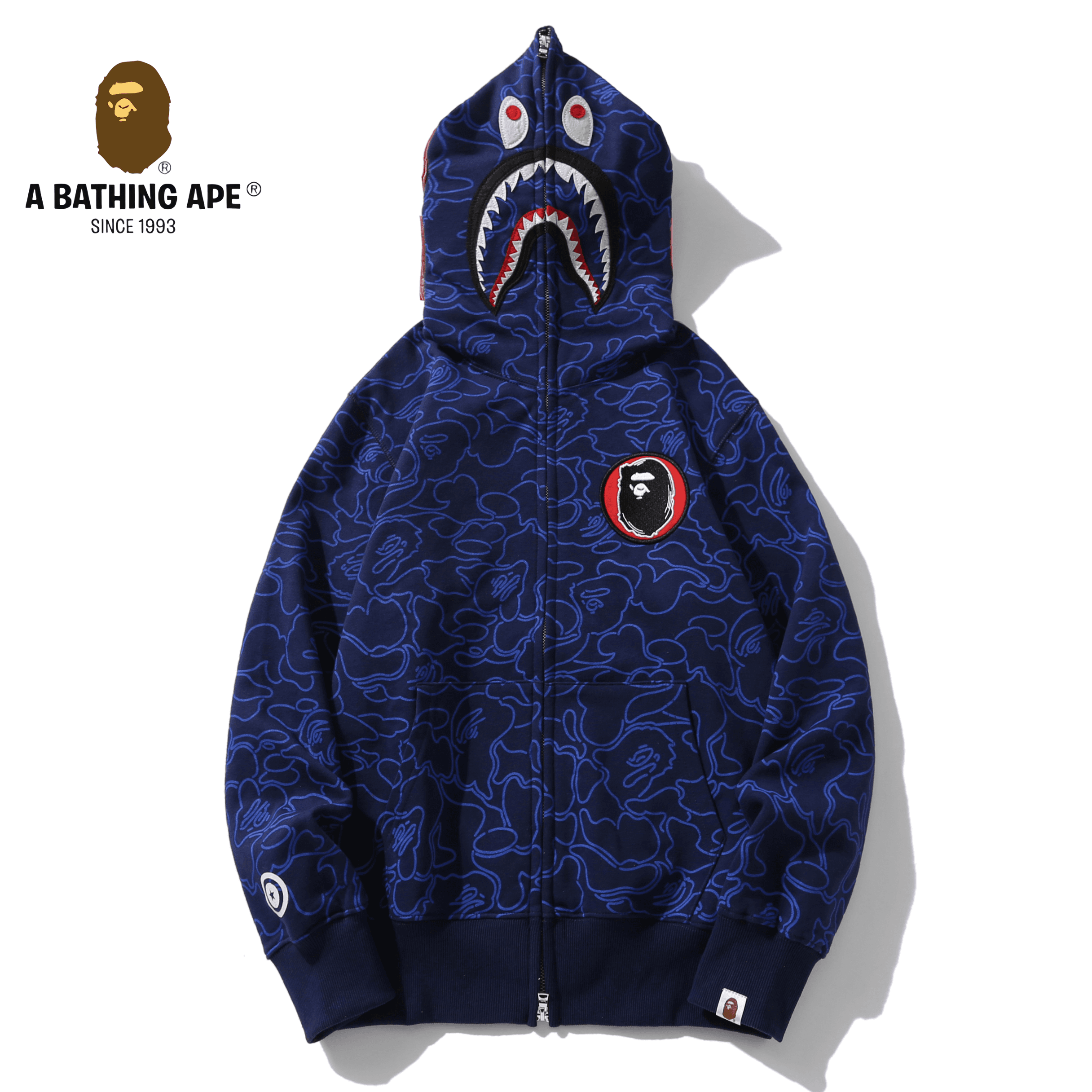 A BATHING APE ABC CAMO High Quality Pure Cotton Version 30th Anniversary SHARK FULL ZIP HOODIE MENS AND WOMEN