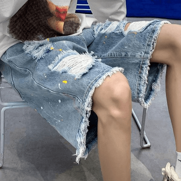 Men's Clothing Denim Shorts Men's Summer Casual Pants Raw Edge Street Design Shorts