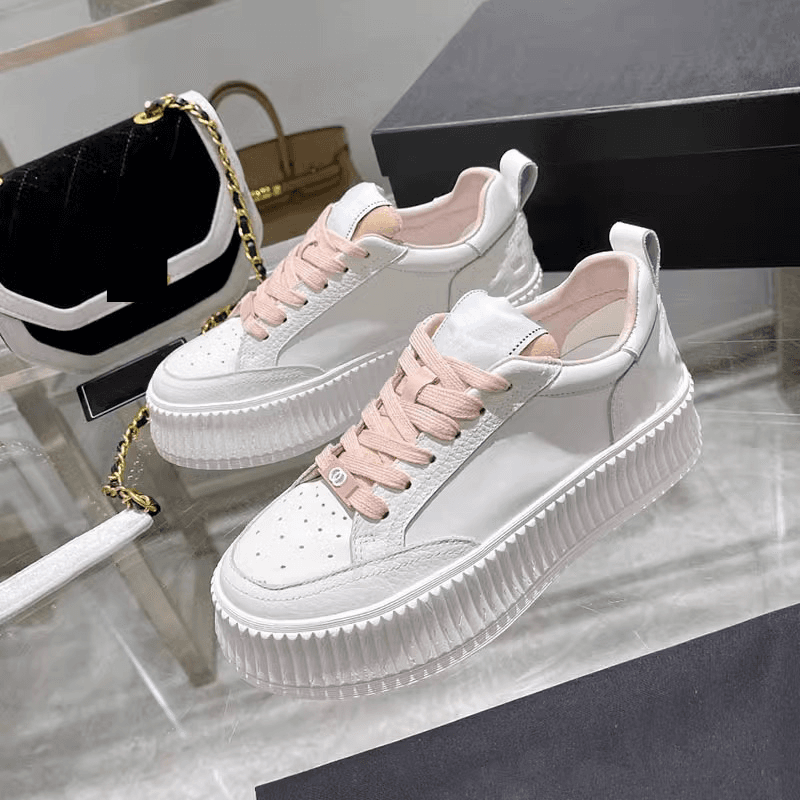 Inspired Platform Sneakers For Women - Chunky Sole Canvas Shoes With Trendy Design