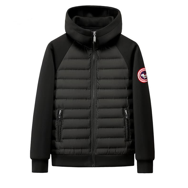 Streetwear Tech Hooded Jacket For Men & Women - Lightweight Windproof Coat With Contrast Panels, Water-Resistant Polyester (White, Black)​