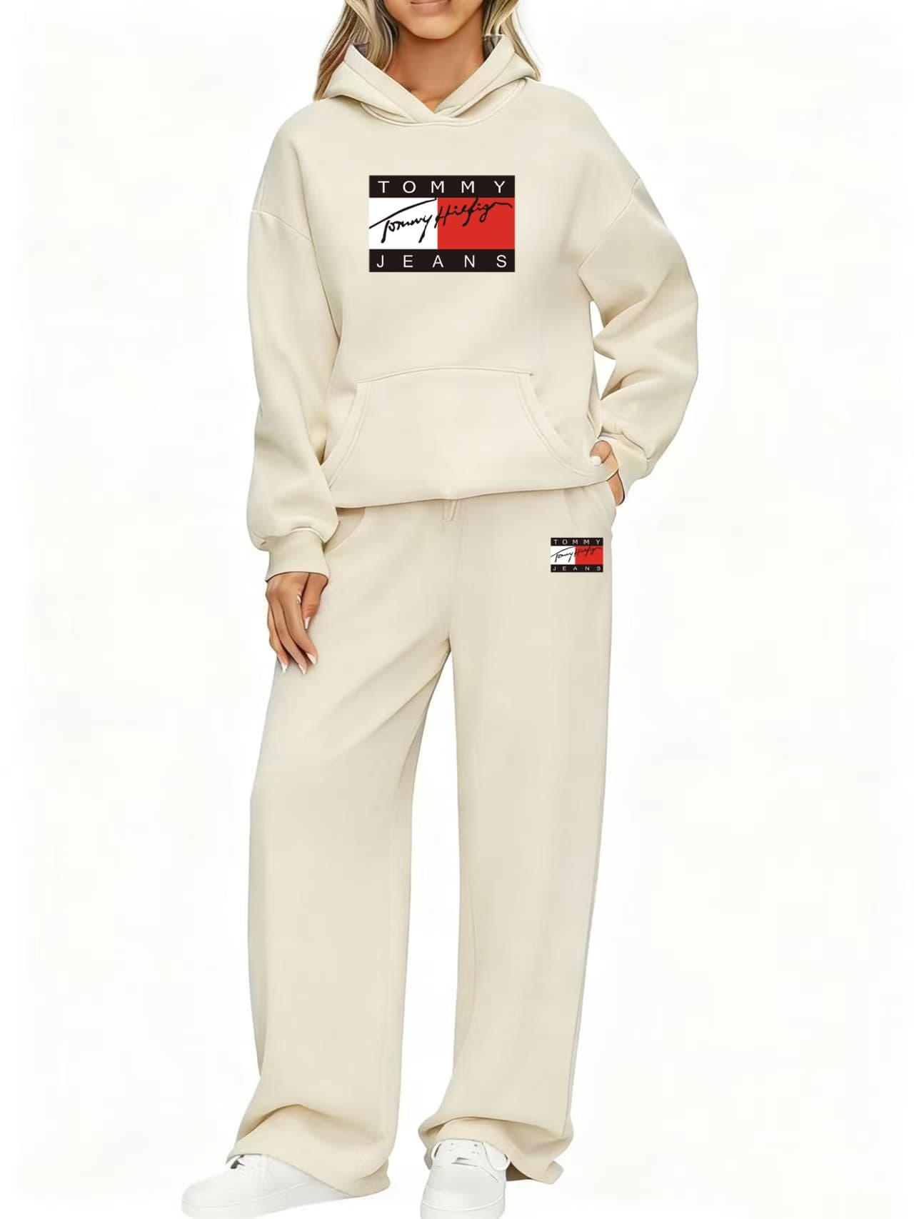 Ensemble de survêtement deux pièces pour femme, sweat à capuche et pantalon de jogging, coupe oversize, tenue décontractée brodée.