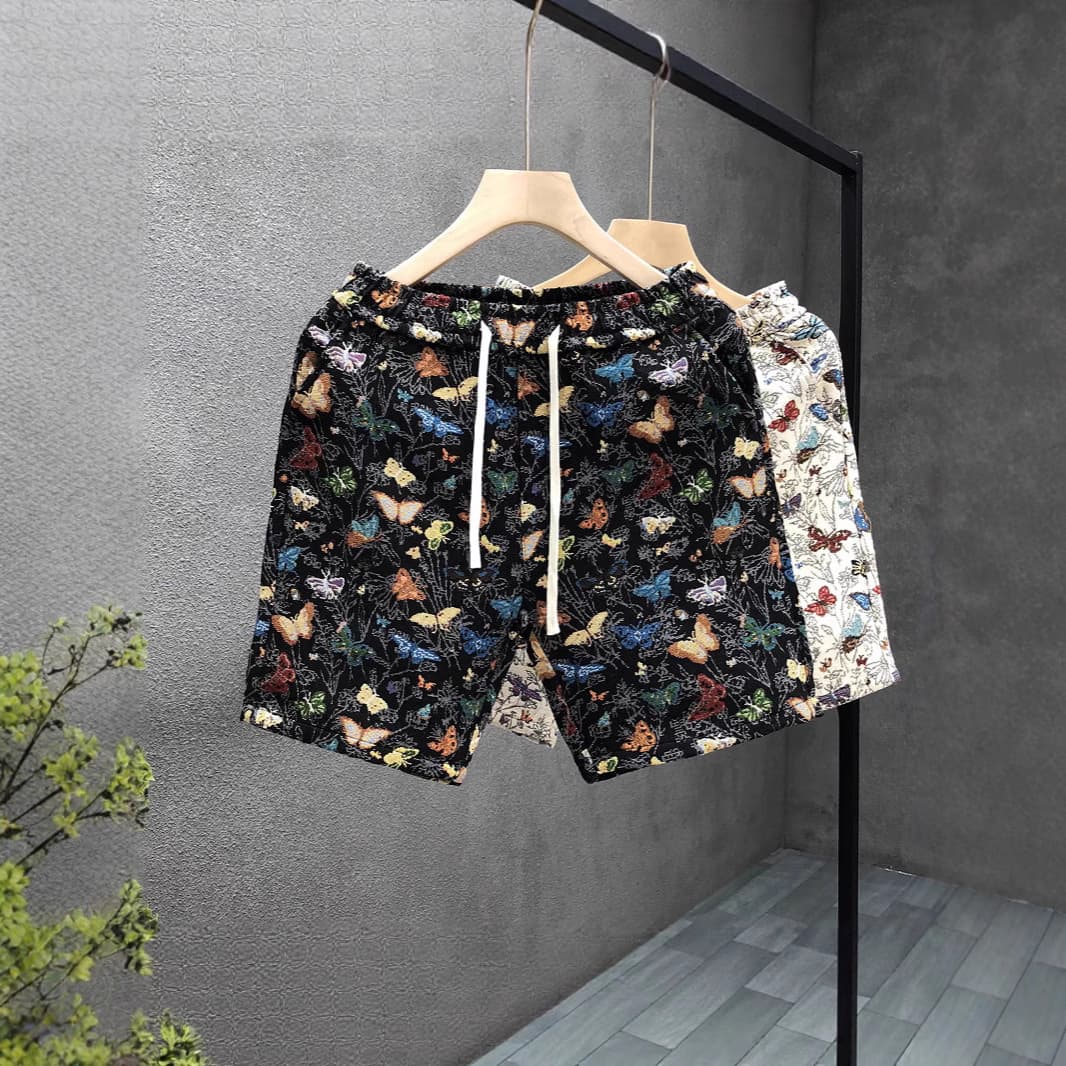 Men's Butterfly Print Casual Shorts Trendy Brand Five Point Pants Summer Style Beach Outerwear Thin Fit