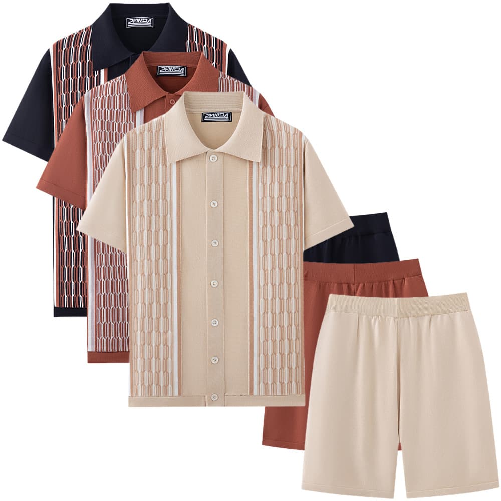 Men's Clothing Men's Cool Silk Jacquard Two Piece Knitted Sweater Casual Polo Shirt Suit