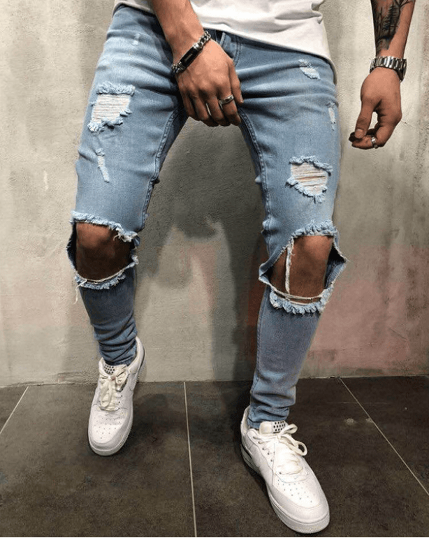 Europe And The United States Jeans New Ripped Slim-fit Explosion-style Small Feet