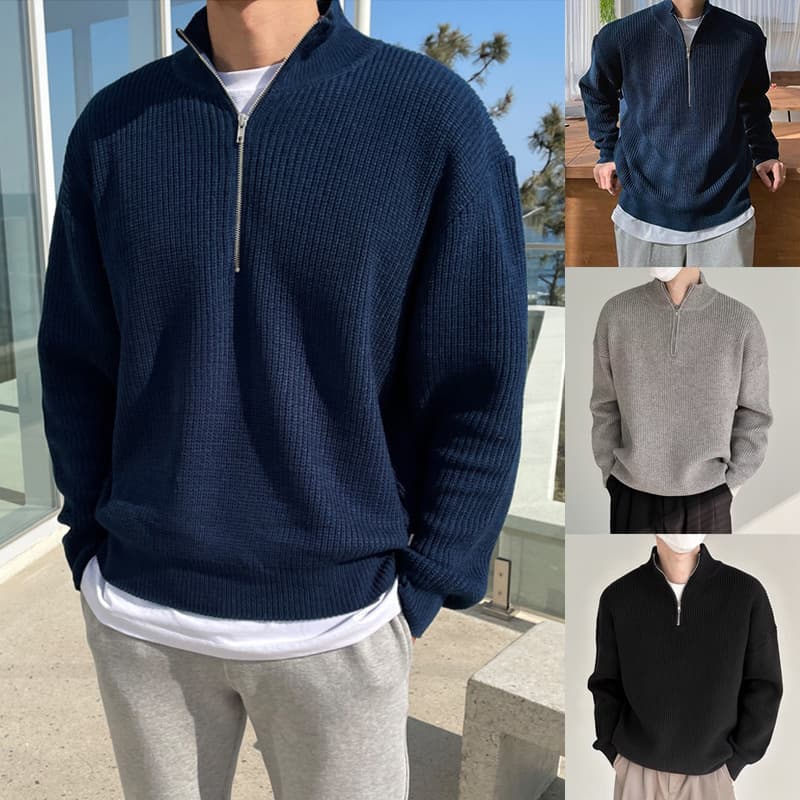 Men's Clothing Autumn And Winter Men's Knit Sweater Half-Zip Stand Collar Casual Warm Pullover - Lightweight Stretchable & Breathable For Winter​