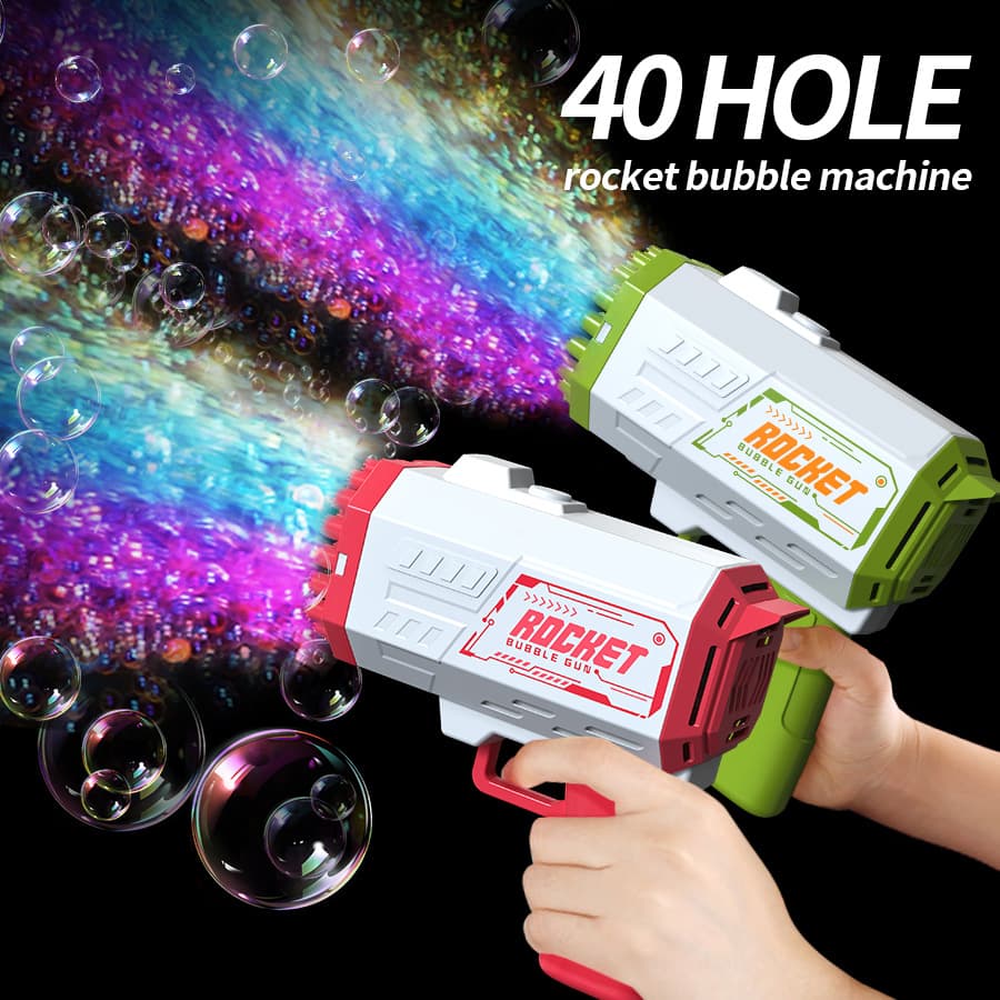 40-Hole Rocket Bubble Blaster Gun - Space Gatling Bubble Machine For Kids Outdoor Play Party Favors & Birthday Gifts