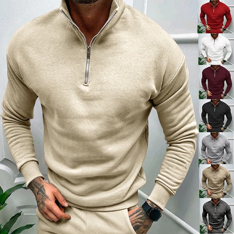 New Spring Autumn High Quality Polo Shirts Men Sweatshirt Solid Casual Long Sleeve Zipper Shirts Men Top Lapel Clothing