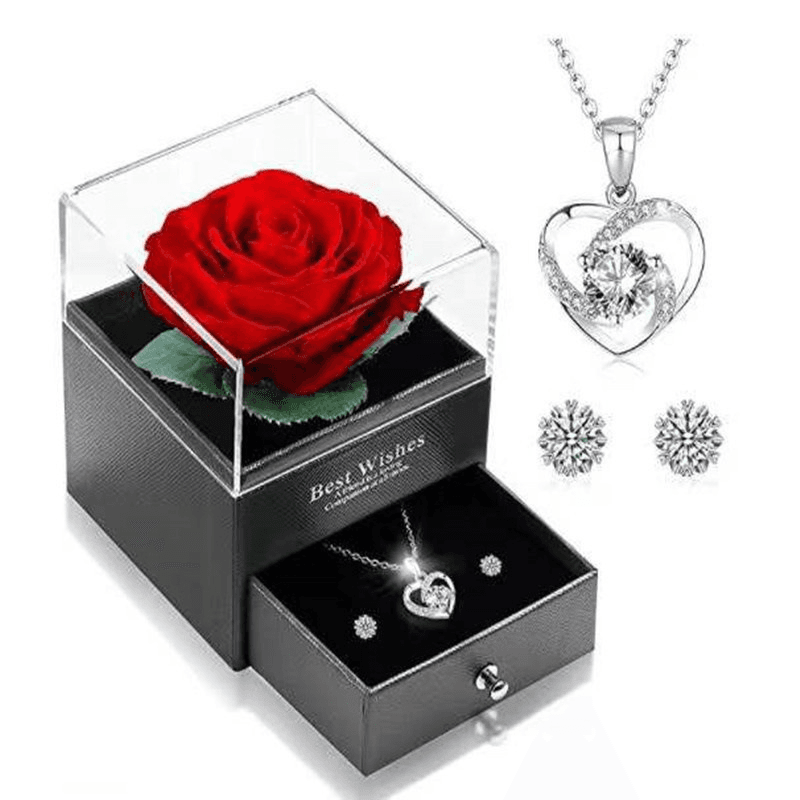 Jewelry Heart Shaped Sterg Sier Necklace Earrings Combination Set Female