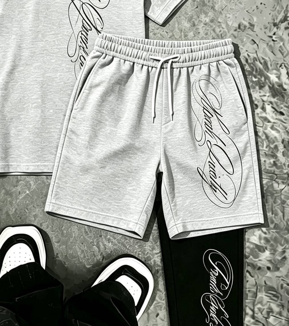 Men's Casual Street Style Lapel Short Sleeve With Letter Trendy Letter-print Street Style Elastic Waistband Shorts