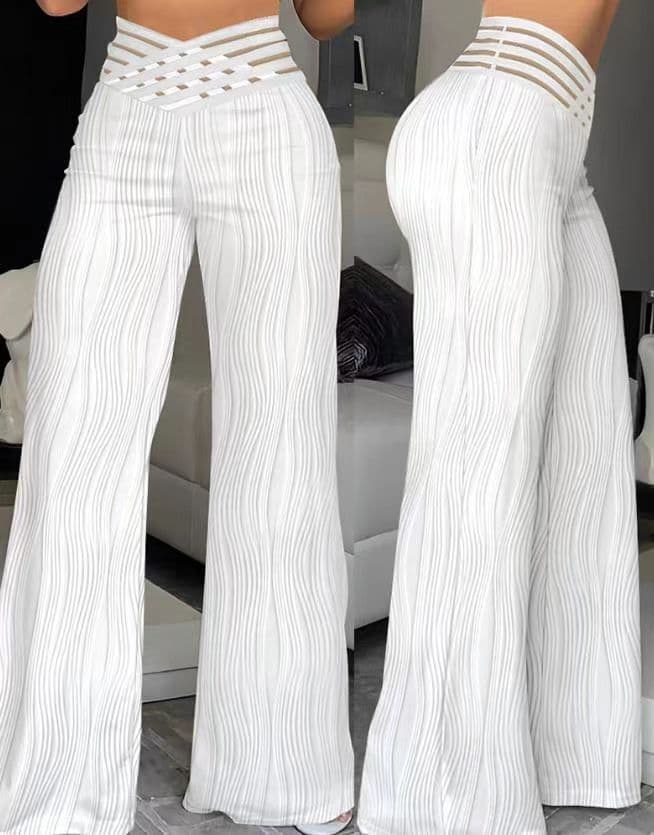 Women's clothing Fashion High Waist Casual Pants Drapey Pleated Hollow Water Ripple Wide Leg Pants Women's Trousers