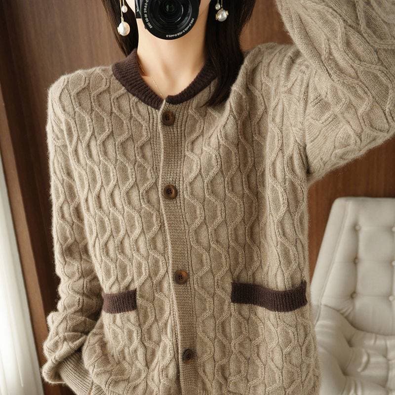 Women's Clothing New Round Neck Knitted Cardigan Women's Loose Sweater Jacket Outerwear Short Tops