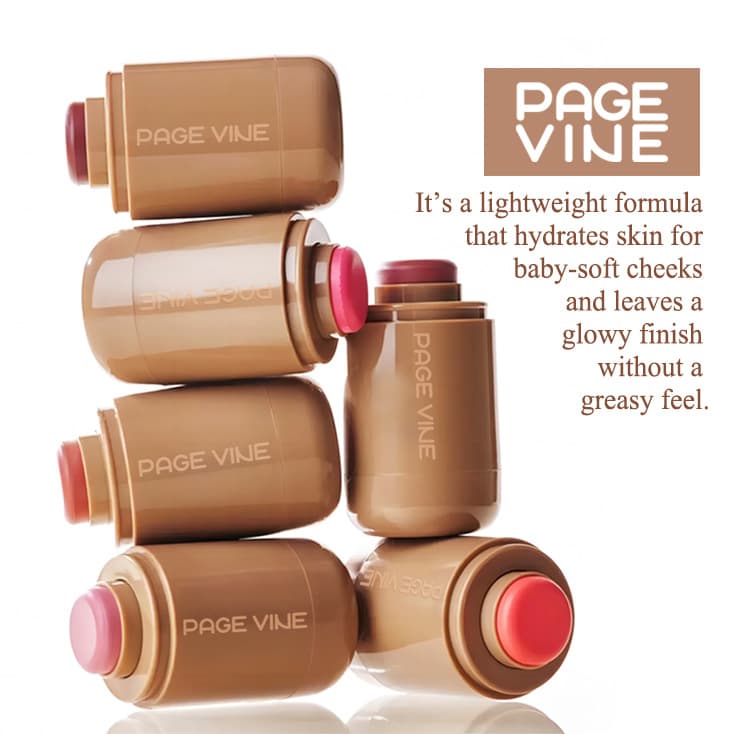 Beauty & Health PAGE VINE pocket blush stick six color lip and cheek water light stick highlight brightens natural water light skin