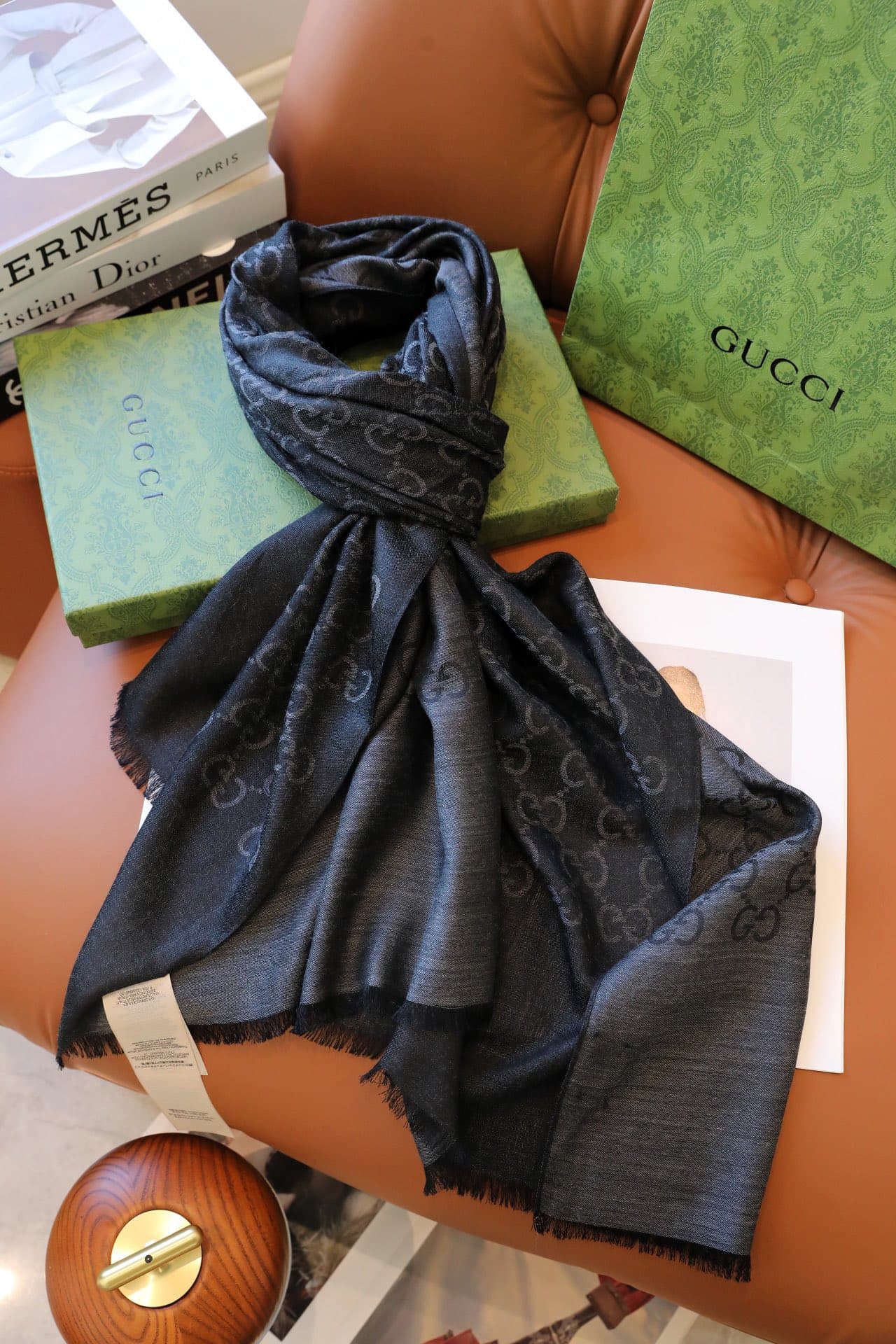 Écharpe GG Simple et Élégante en soie cachemire jacquard bicolore