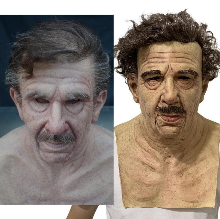 Halloween Old Man Mask Head Cover Old Man Grandfather Face Wig