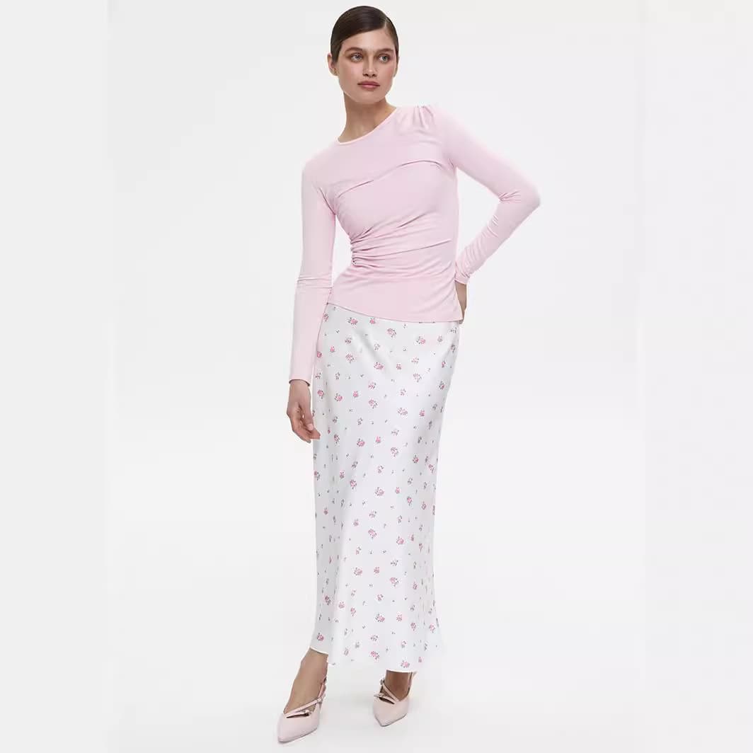 Women's Clothing Spring And Summer New Temperament Floral Satin Printed Drape High Waist Skirt