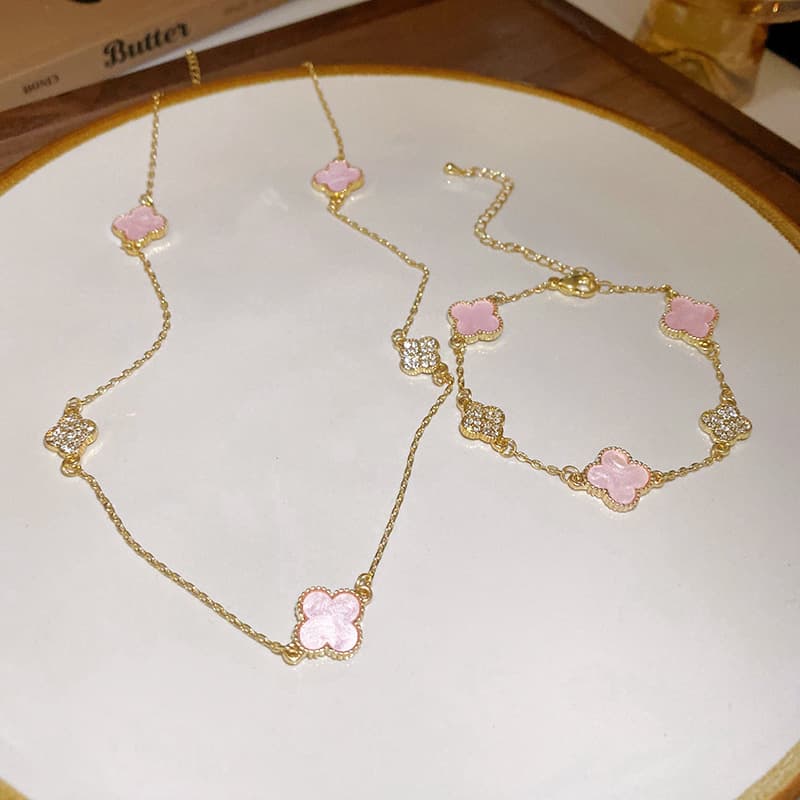 Ensemble de collier en acétate de fleur incrusté de diamants, chaîne de clavicule de tempérament de mode douce, réseau rouge simple, nouvelle ch